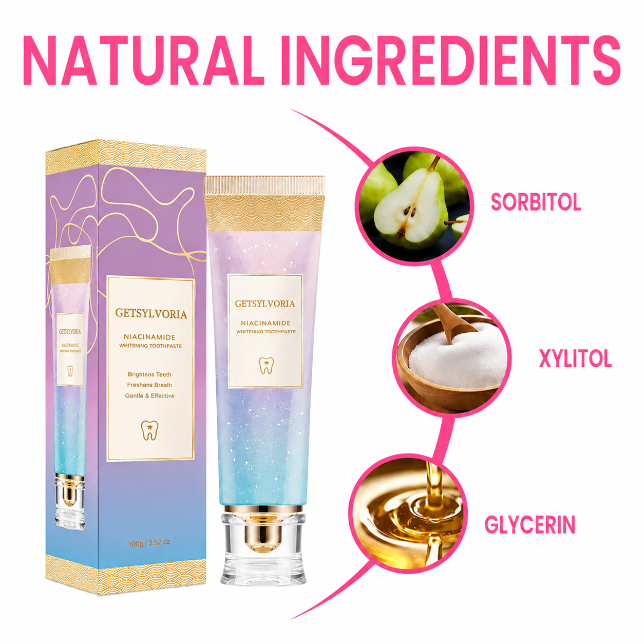 Getsylvoria Triple Fluoride-Free Whitening Niacinamide Toothpaste